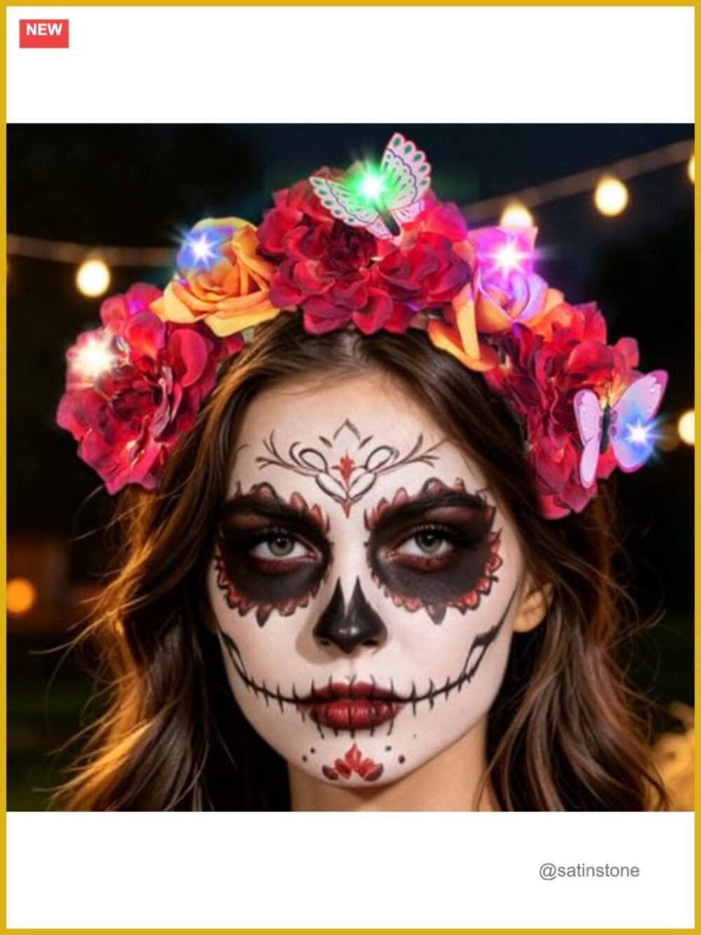 Light Up Rose Flower Crown Headband Day of the Dead Hair Accessory